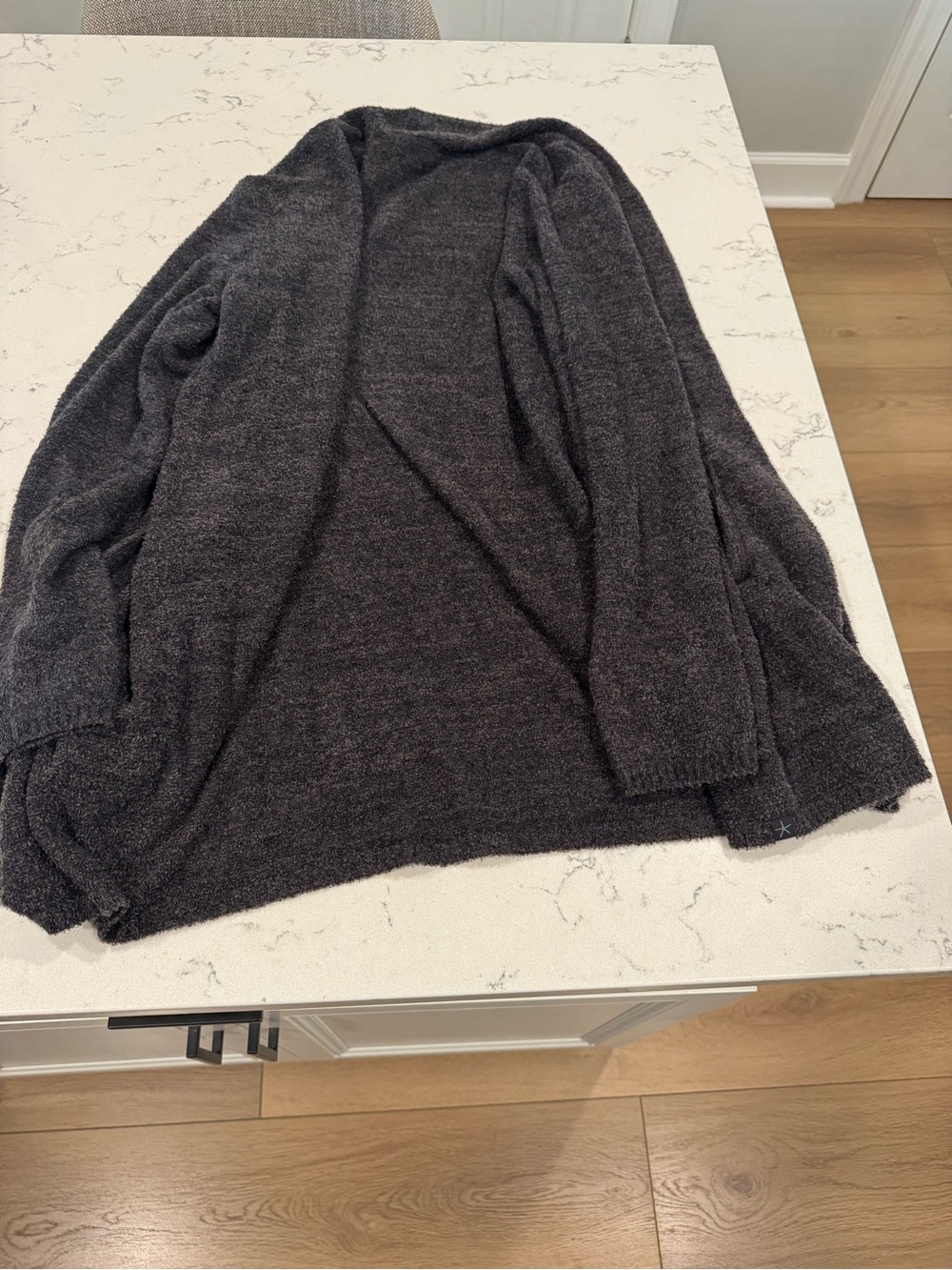 Barefoot Dreams CozyChic Lite Draped Open Front Cardigan Charcoal S/M style 903 - Picture 2 of 6